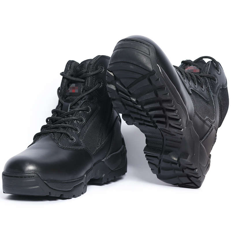 Black Tactical Boots High-Shine Leather Heel & Toe with Goodyear Storm Welt and Slip-Resistant Outsole